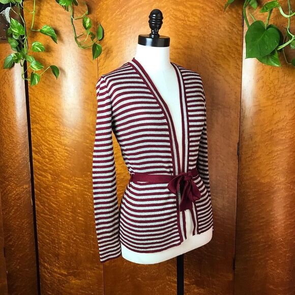 70’s 70s VINTAGE MACY’S Silver Burgundy Cardigan M - Picture 5 of 13